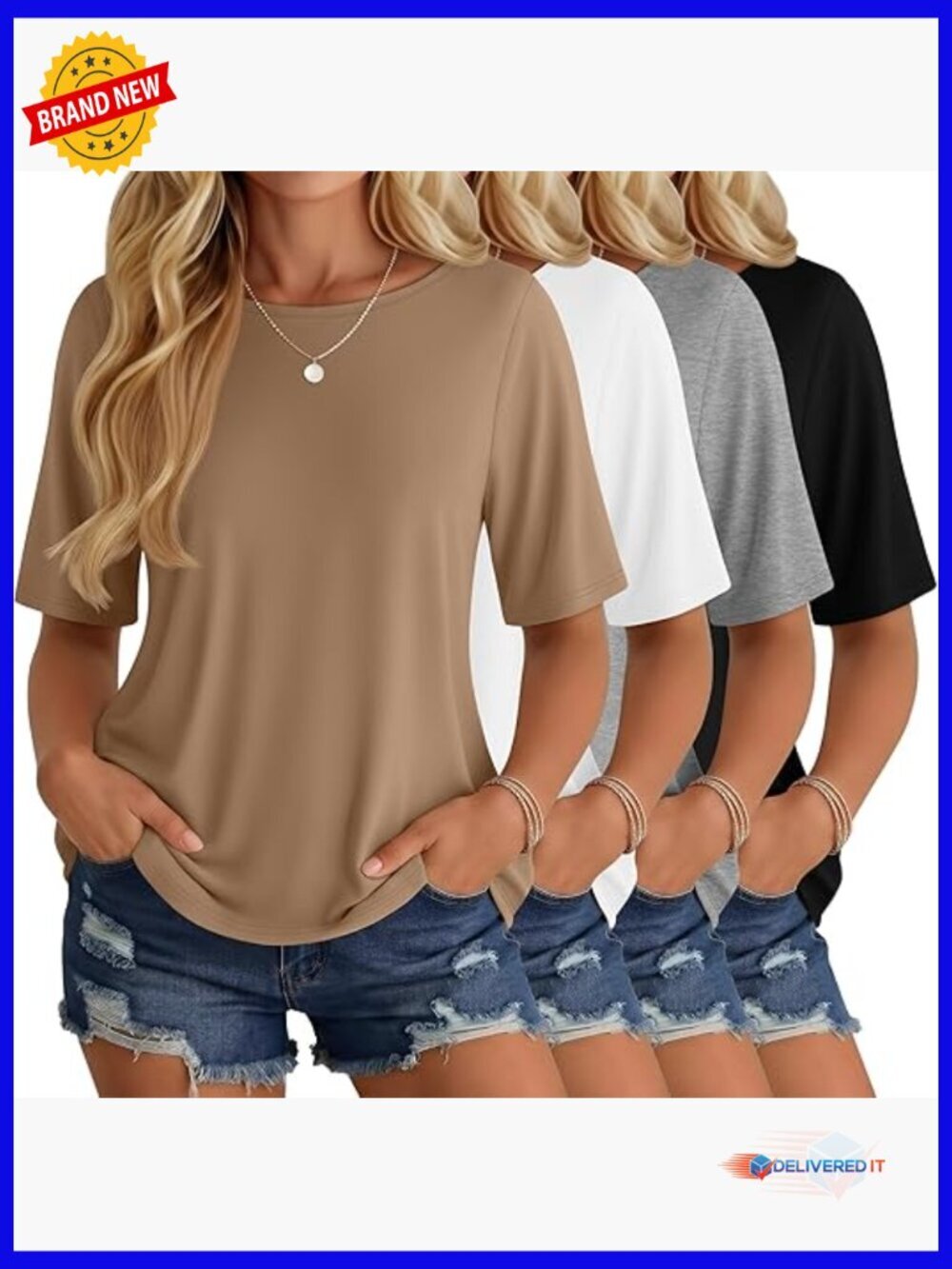 4 Pack Oversized Half Sleeve Tee Summer Top Regular Fit Stretchy Knit